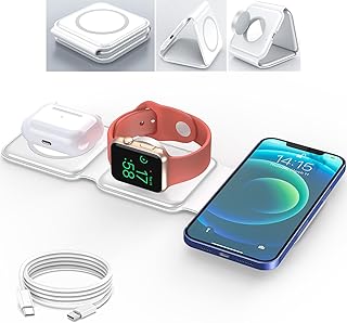 LEAGY Wireless Charger, Charging Station for Multiple Apple Devices - 3 in 1 Foldable Magnetic Wireless Charging Dock - for iPhone 15 14 13 12 Pro MAX Plus iWatch and Airpods (White)