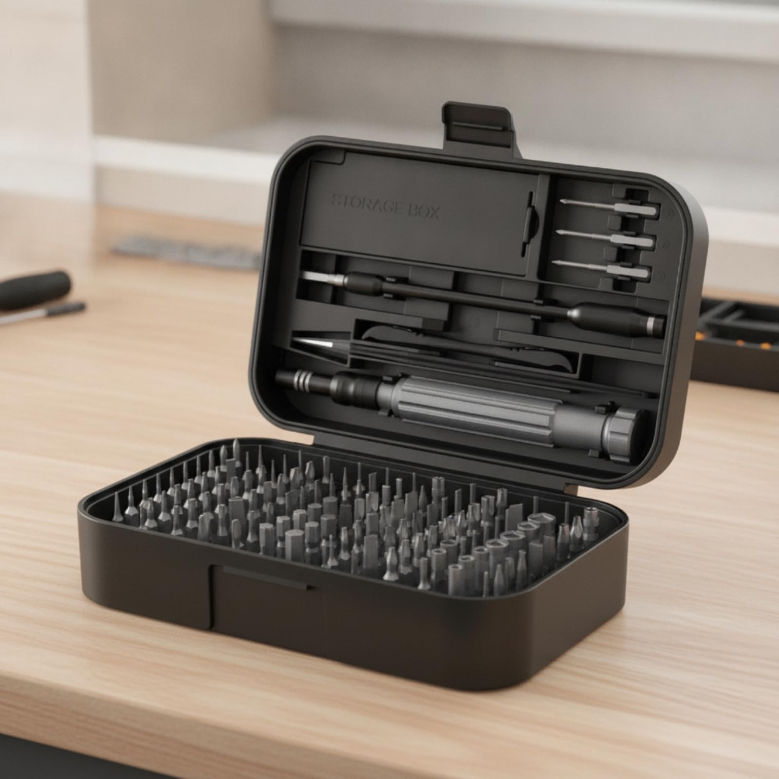 Präzisions-Schraubendreher-Set mit Box Kompakt Reparaturset mit Spudger Vielseitig Reparatursatz Kunststoffkoffer für Heimwerker, Schwarz