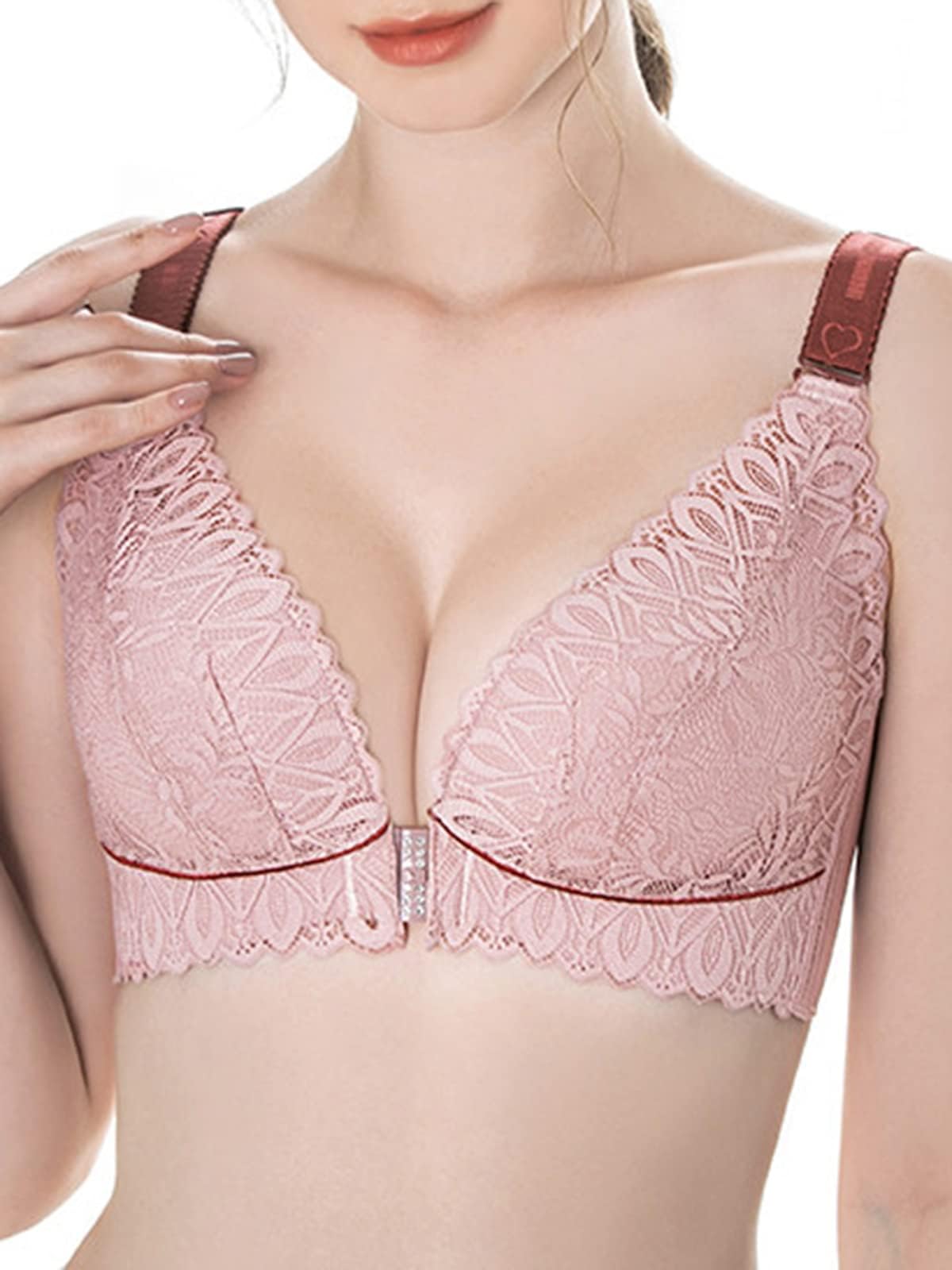 Women Front Closure Bra No Underwire Thin Padded Plus Size Bras