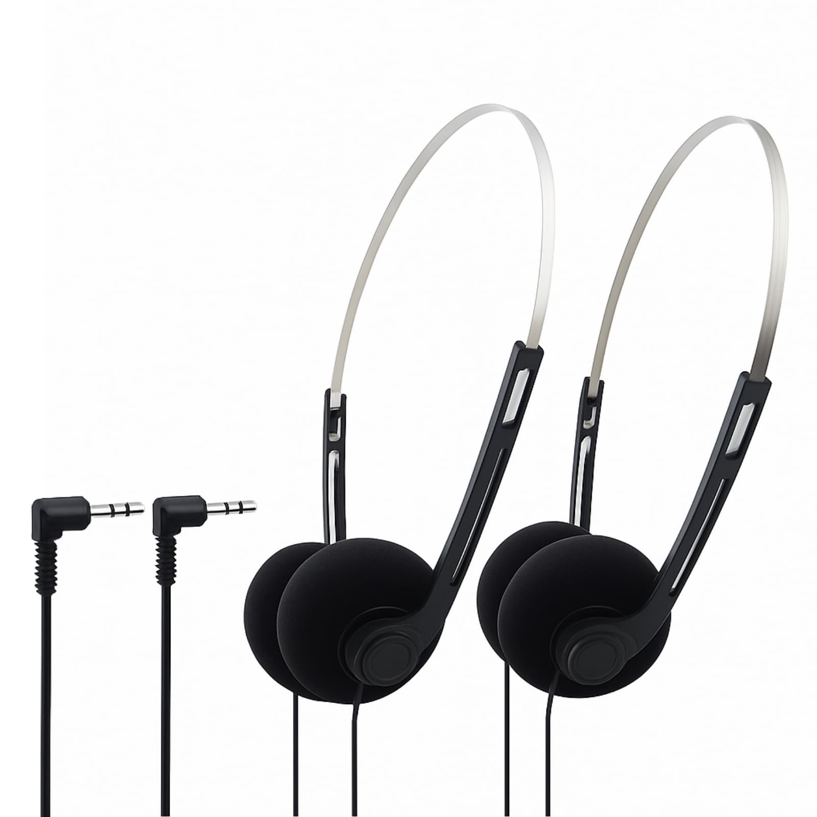 Muiltvoe 2Pcs Black Retro Over-Ear Earphones,Mini Stereo Lightweight Headphones with Cord,Hi-Fi Stereo Earphone Headset,80s 90s Vintage Headset Wired, and Earbuds Headphones