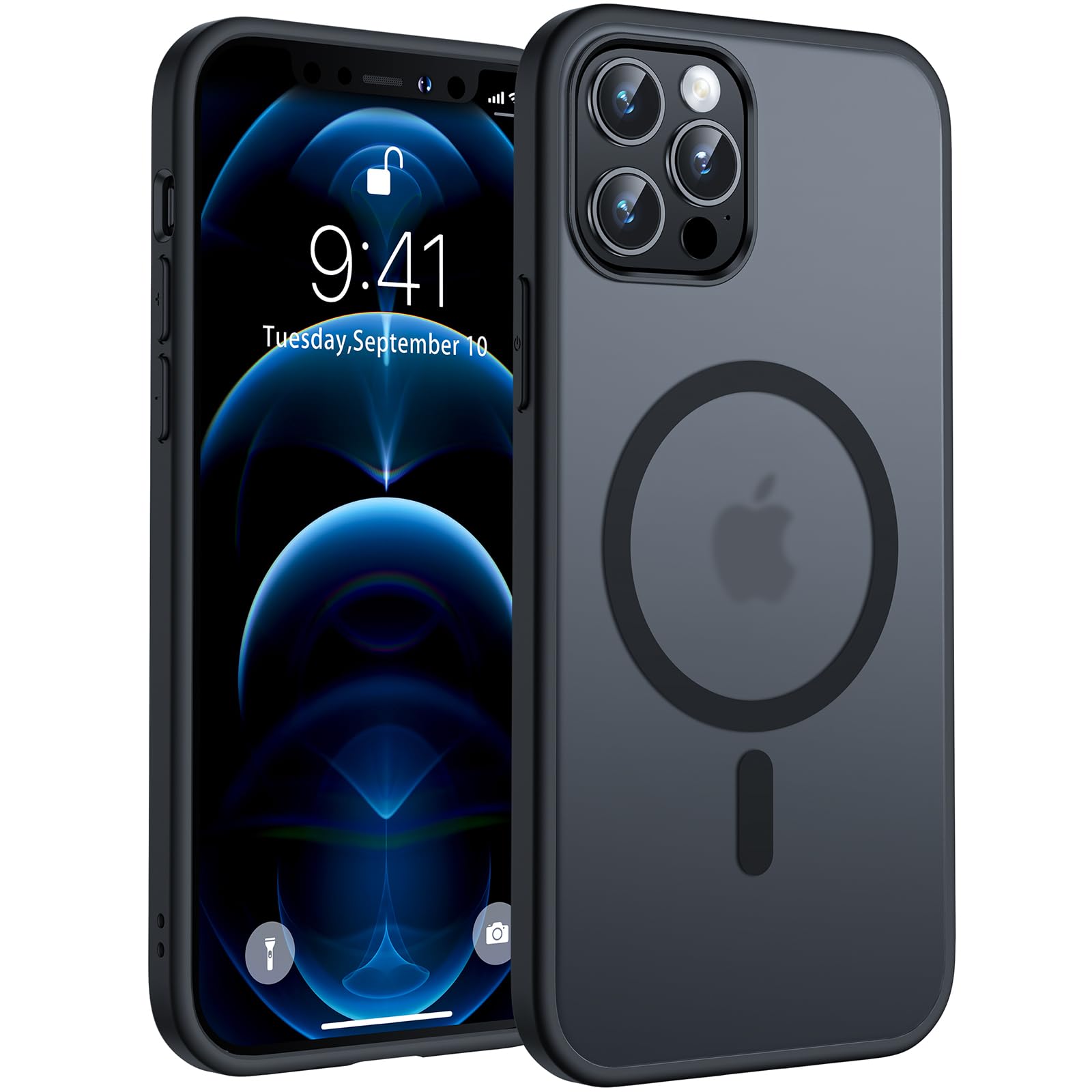 TOCOL Cover Magnetica per iPhone 12 Pro 6,1 Pollic, Compatibile con MagSafe, Custodia Antiurto Traslucida Opaca, Nero