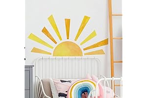 42 x 23.5 Inch Boho Wall Decal Half Sun, Watercolor Sun Murals...