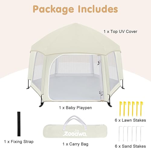 Miniatura 9 de Zooawa Corralito desplegable para bebé, corralito portátil para bebés y niños pequeños con sombras extraíbles y 2 cubiertas UV laterales, corralito
