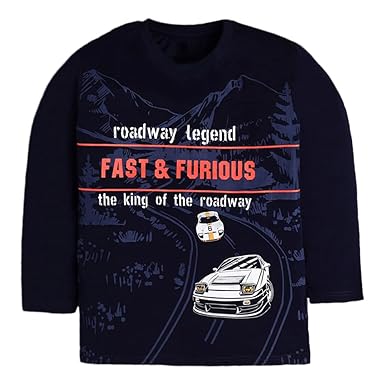 Hopscotch Boys Cotton Lycra Full Sleeves T Shirt in Navy Color