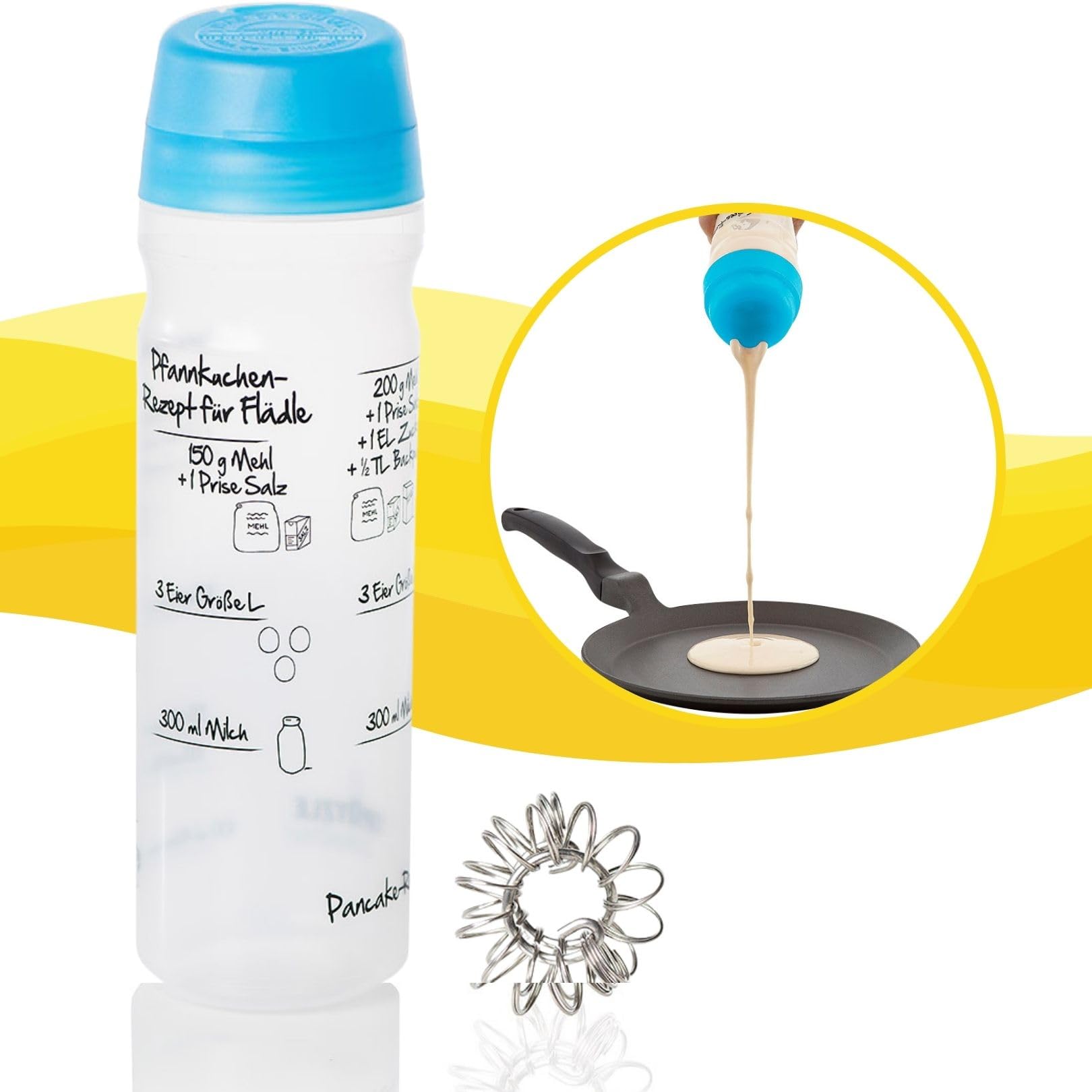 FOOD-SHAKER-SET mit 875ml-Pfannkuchen-Shaker + 4-Portionen-Spätzle-Shaker Teigmixer mit Spätzlepresse und Portionierer Patentiert Made in Germany in der Farbe BLAU
