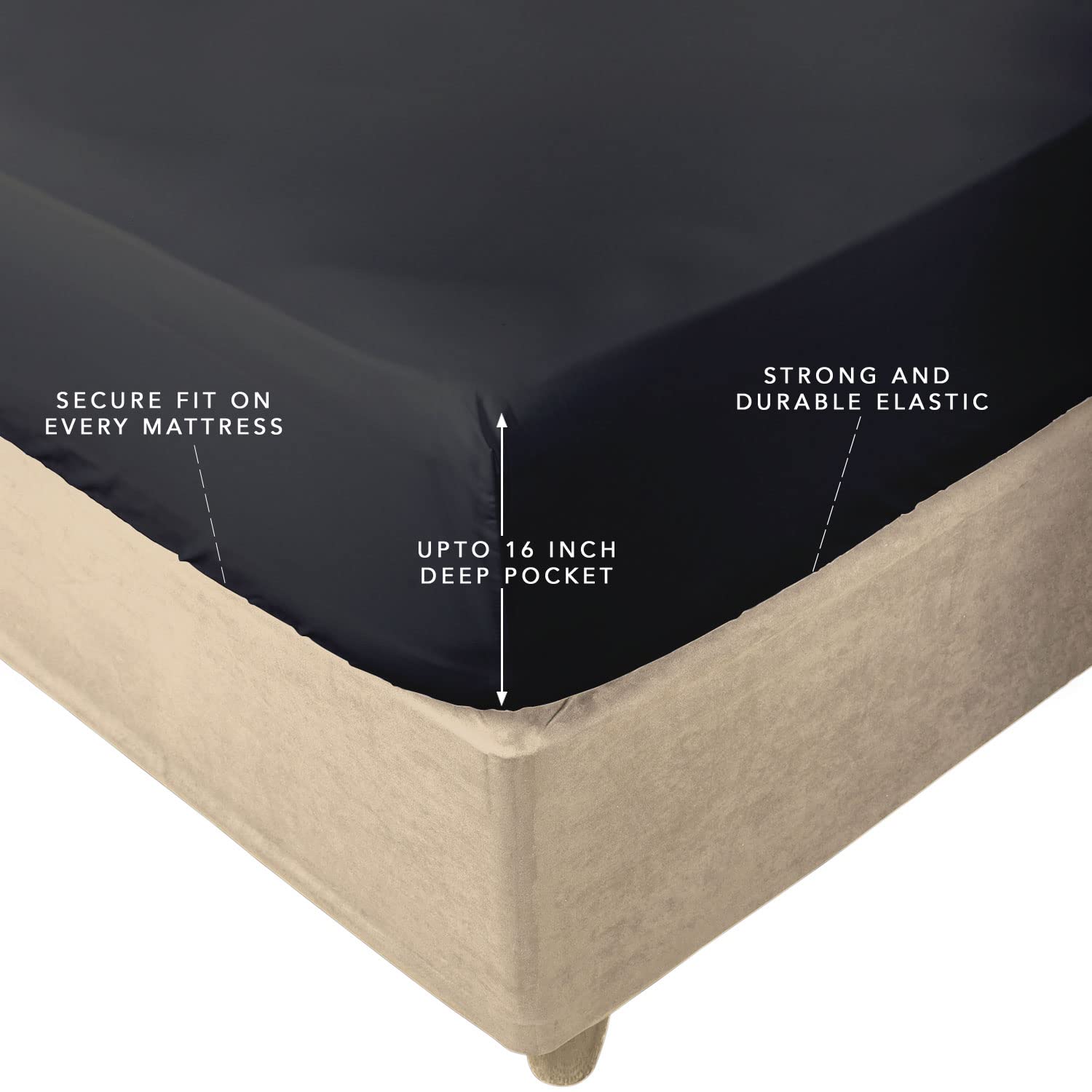 Sunday Home 400 Thread Count 100% Natural Cotton 1 Fitted Sheet Only - Solid Dark Grey Queen Size Fitted Sheet - 15