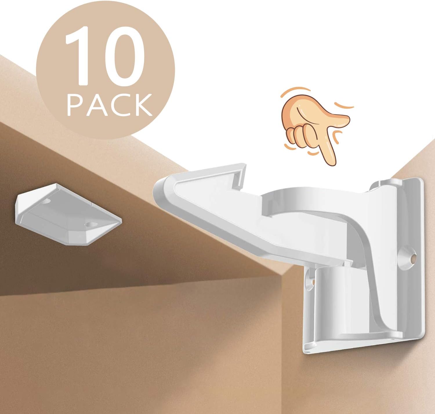 Norjews Child Safety Cupboard Locks (10 Pack), Easy Install in Seconds, Baby Safety Locks for Cabinets & Drawers, No Drilling Needed,with Back Up Strong Adhesives