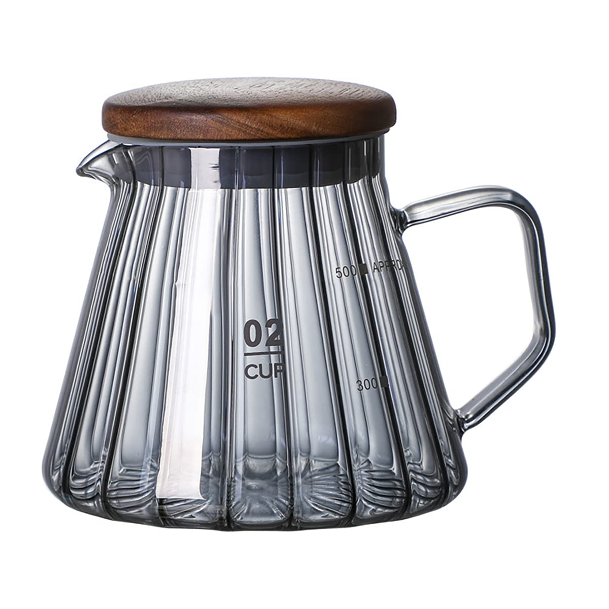 Bicuzat Elegant Wave Shaped Glass Creamer Coffee Milk Creamer Pitcher, Coffee Pot Serving Set with Handle and Wooden Lid-Clear Pot-20 OZ-W