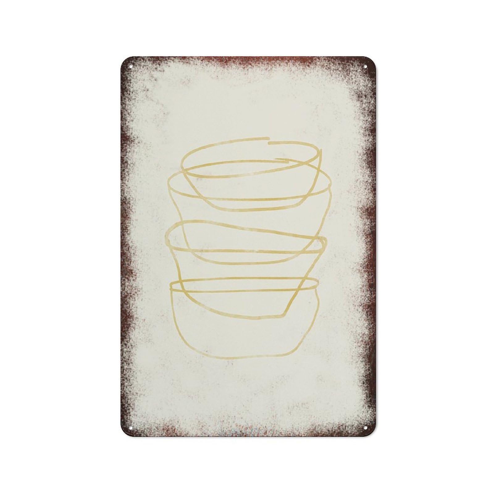 peiyeety Metal Tin Sign Retro Distressed Vintage Rustic Metal Watercolor Stacked Bowls Print Wall Art Decor for Home Kitchen Bedroom Bathroom Farmhouse Living Room Office Apartment 6x8 INCH