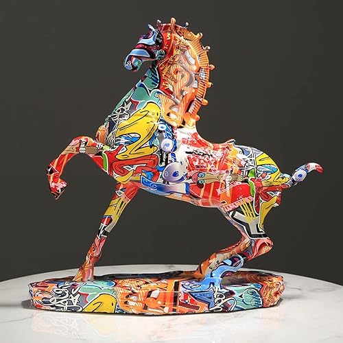Miniatura 4 de Estatua de feng shui china, escultura de caballo pintada en resina, decoración creativa hecha a mano, adorno de estatua de animales para sala de