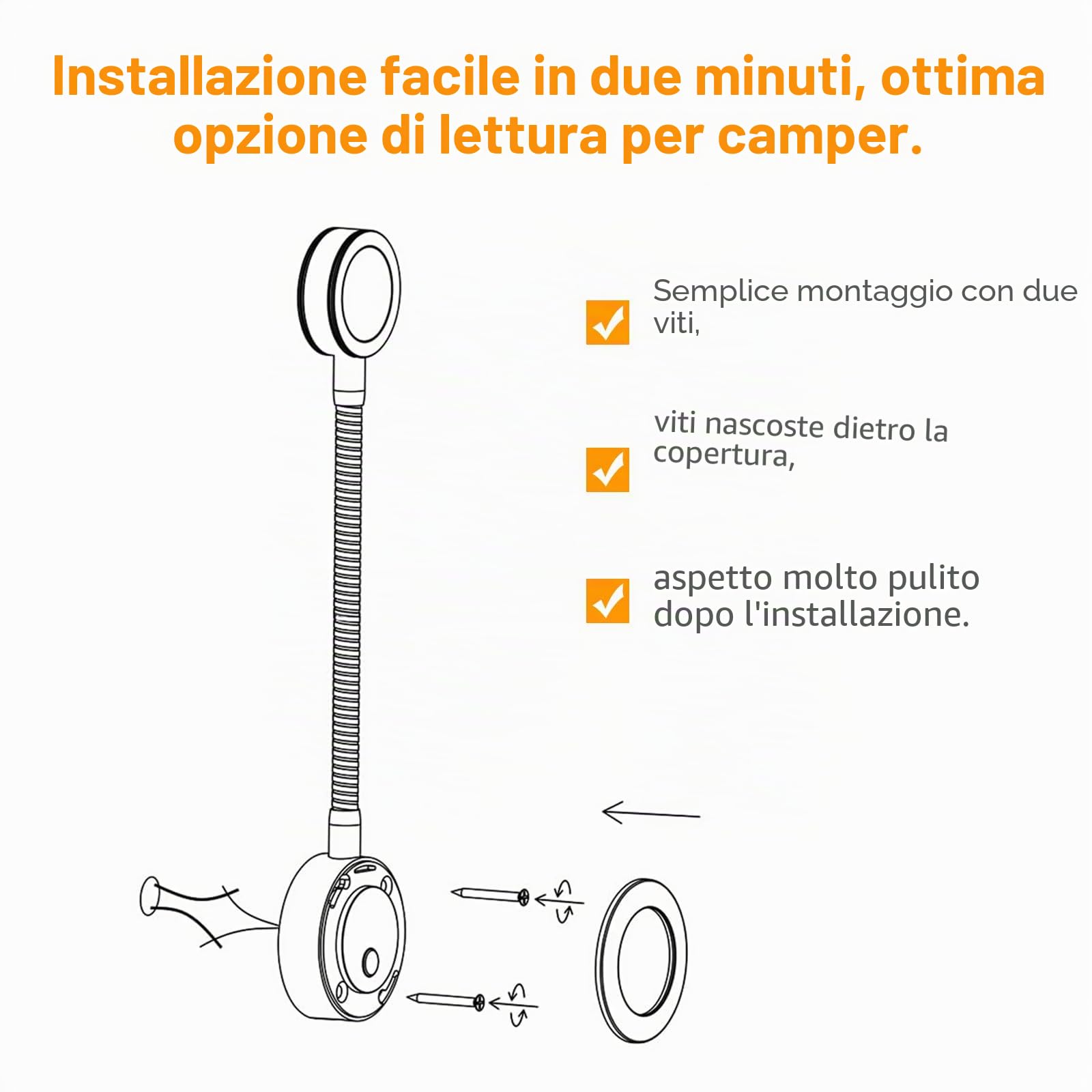 acegoo Lampada da Lettura 12V da Parete LED Luce da Lettura Dimmerabile Collo di Cigno Flessibile DC 24V Comodino con Interruttore Dimmer e Caricatore USB per Barca Camper Cabina Roulotte (Nero)