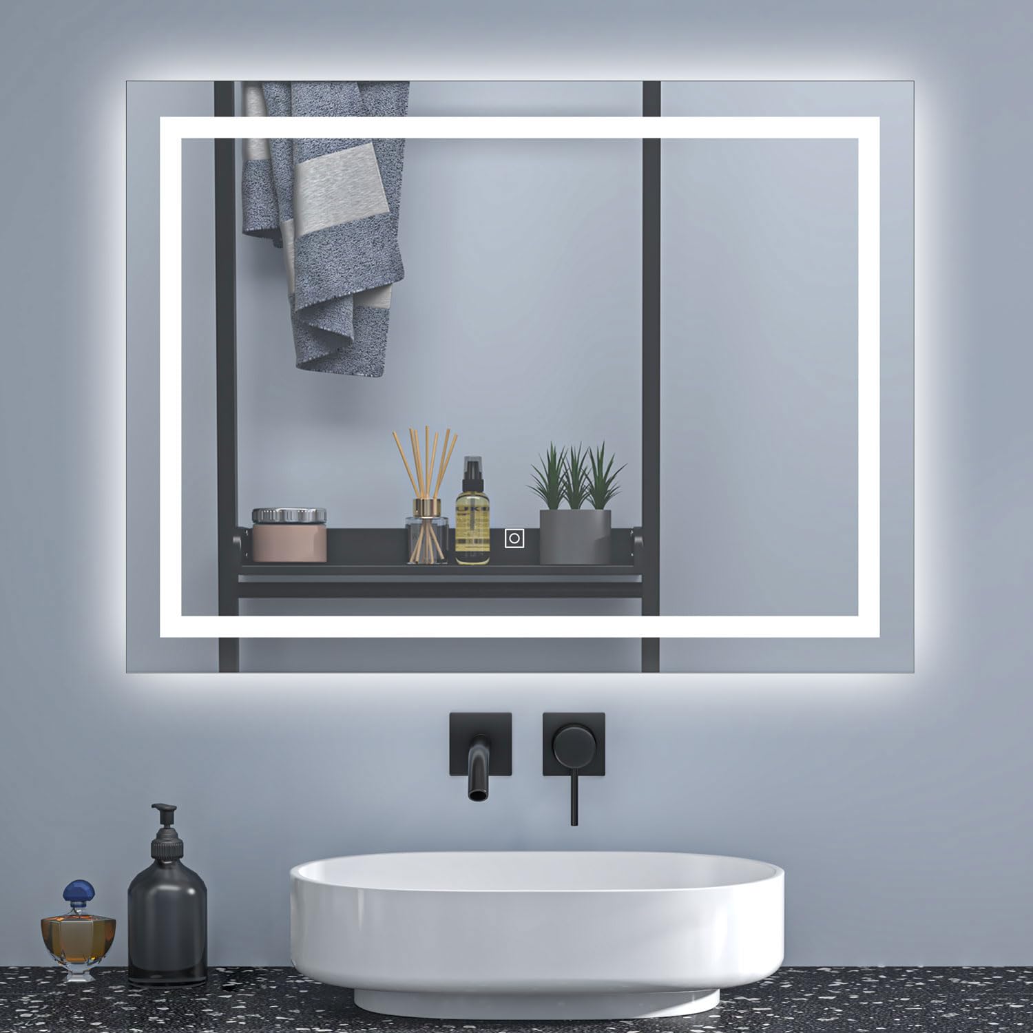 Aica Sanitaer Espejo de baño con luz, Espejo de baño 100×80cm,luz Blanca 6000k, Brillo Ajustable de 0%-100%, antivaho, colgado Horizontal/Vertical, función Memoria