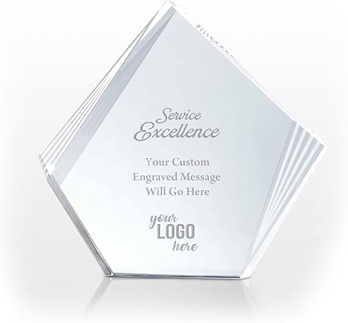 Baudville Trofeo de cristal decorativo grabado Peak Grabado personalizado de hasta tres líneas y selección de versículos preescrito Premio de