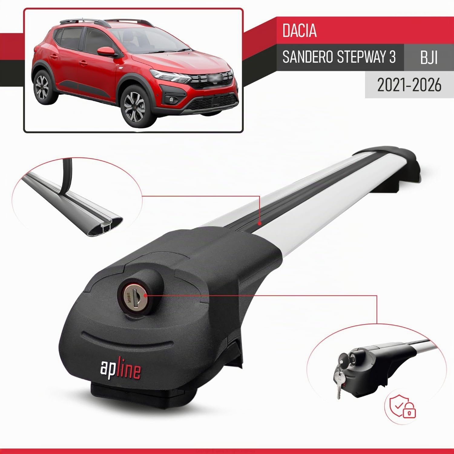 Compatible avec Dacia Sandero Stepway 3 (BJI) 2021-2026 ACE-1 Modèle Barres de Toit Railing Porte-Bagages de Voiture Aluminium Gris 2 Barres