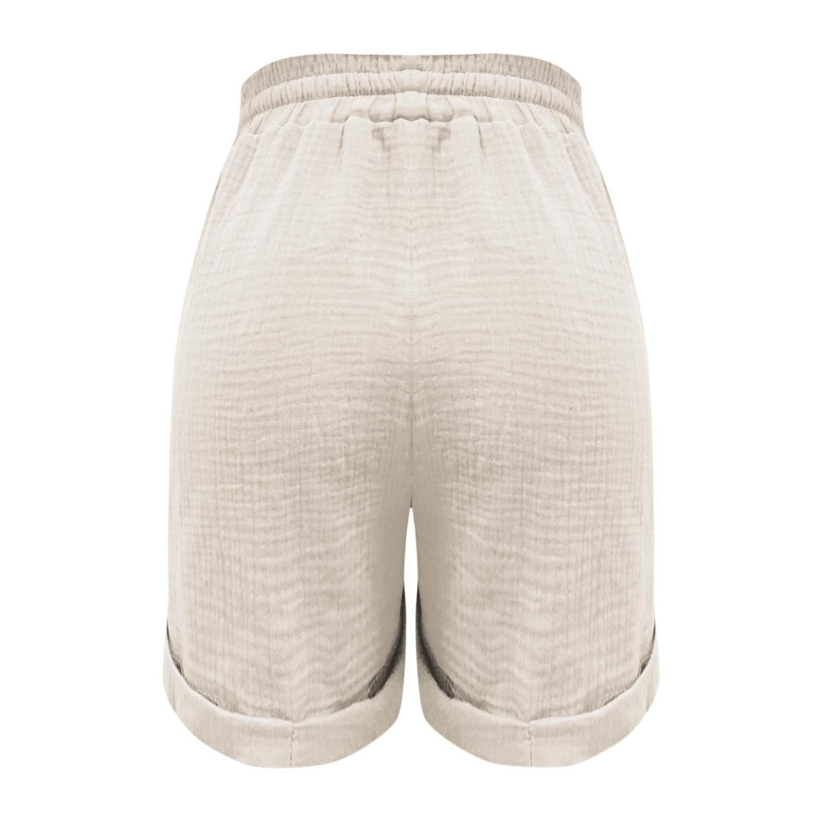 Shorts Femme Gaze de Coton Grande Taille Été Fluide Lin Sport Décontracté avec Cordon de Serrage et Poches Élastique