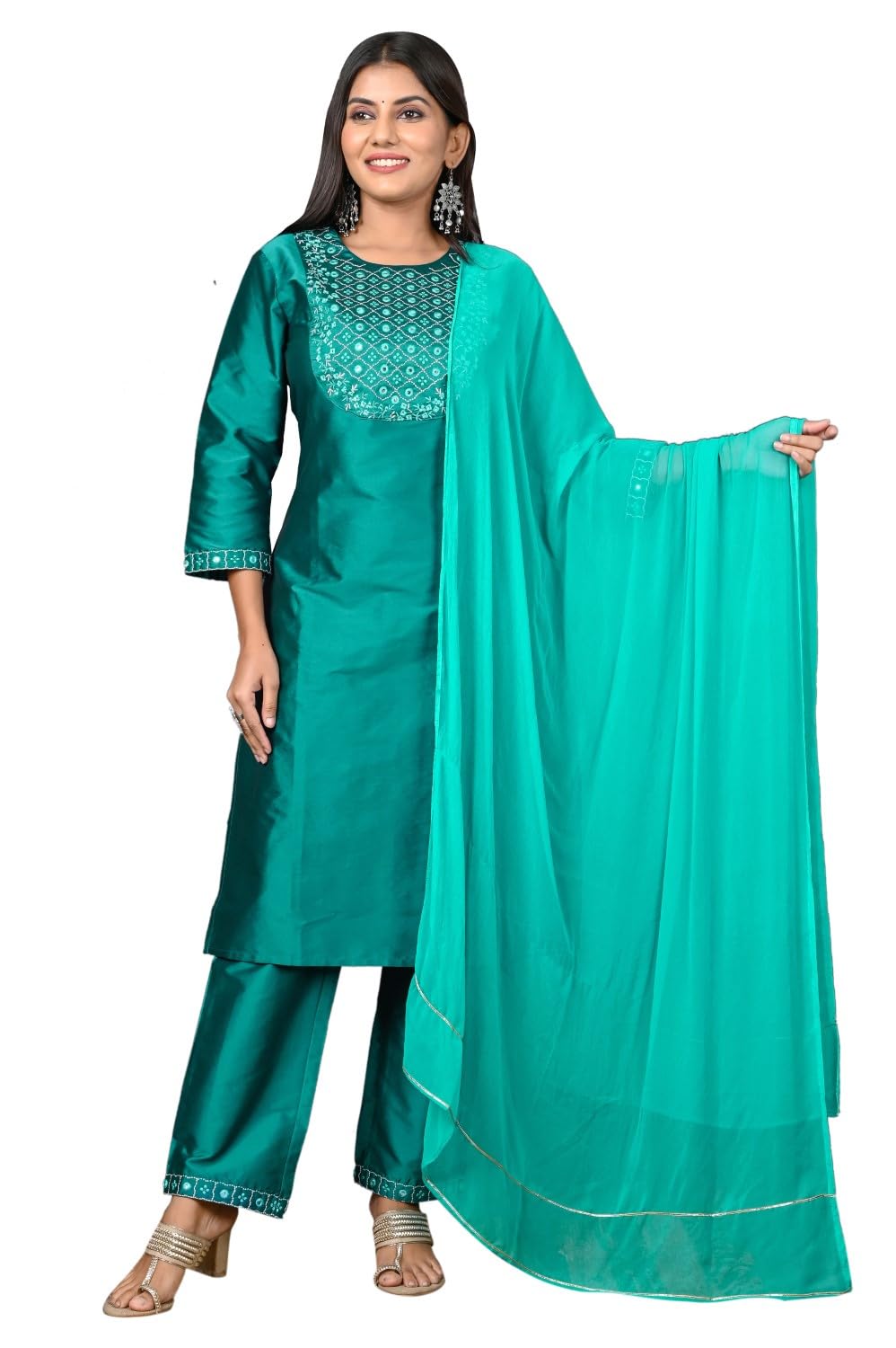 RiaraFashionable Embroidery & Mirror Work Kurti with Pant Kurta Set for Women