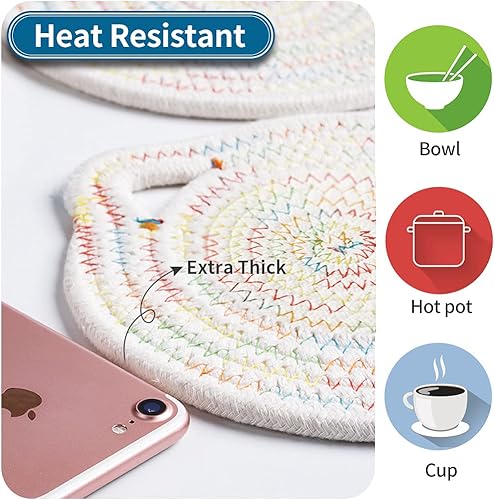 Miniatura 2 de Juego de salvamanteles de algodón de 7 pulgadas, 3 piezas de bonitos soportes para ollas de gato tejidos, almohadillas gruesas, resistentes al calor