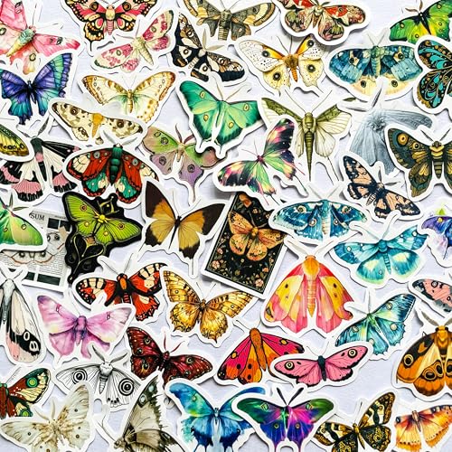YOKSAS 50pcs Vintage Luna Moth Stickers Set – Aesthetic Butterfly Insect Vinyl Decals for Scrapbooking, Journaling, Laptop, Water Bottle, DIY Crafts, Waterproof Retro Sticker Pack