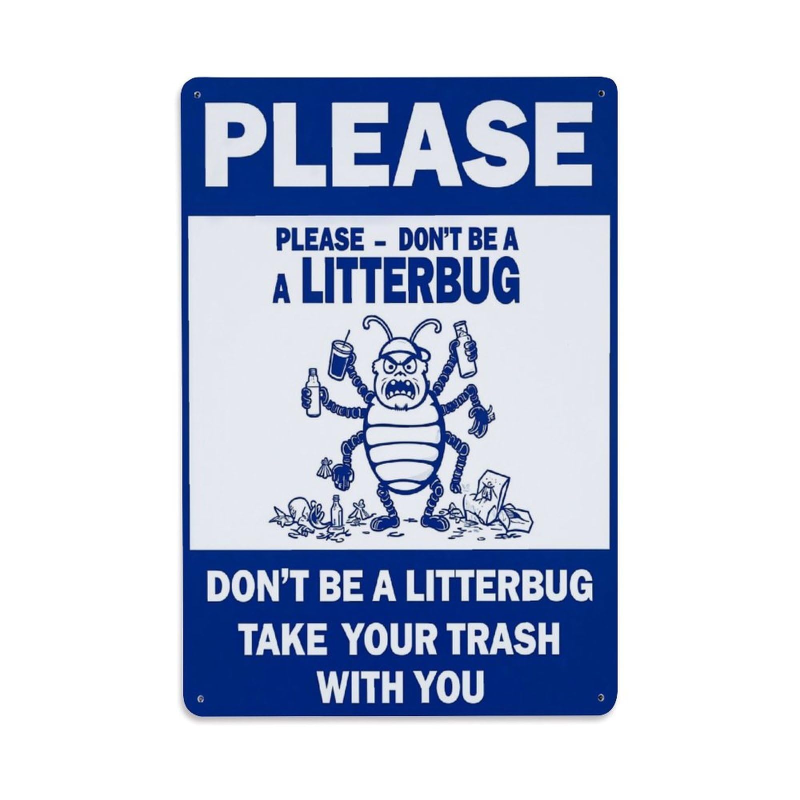 Jdfenggu Vintage Please Don't Be A Litterbug Retro Metal Tin Sign, Decor Art Poster For Bar, Home, Man Cave, Kitchen, Laundry Room Gift 8X12inch