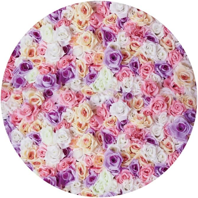 Miniatura 4 de Renaiss Fondo redondo de flores de rosas de 4 x 4 pies, color rosa, morado, blanco, círculo de pared, fondo de fotografía, boda, despedida de
