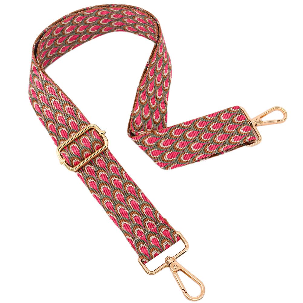 Roygbcp Women's Pink Feathers-Gold Hardware Replacement Purse Strap Shoulder Strap Adjustable Crossbody Strap For Crossbody Wide Shoulder Bag, 28-51 Inches (Length), 1.5 Inches (Width)