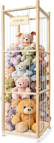 Miniatura 9 de Almacenamiento de animales de peluche, organizador de almacenamiento de juguetes de madera con ruedas, organizador de juguetes de ahorro de espacio,