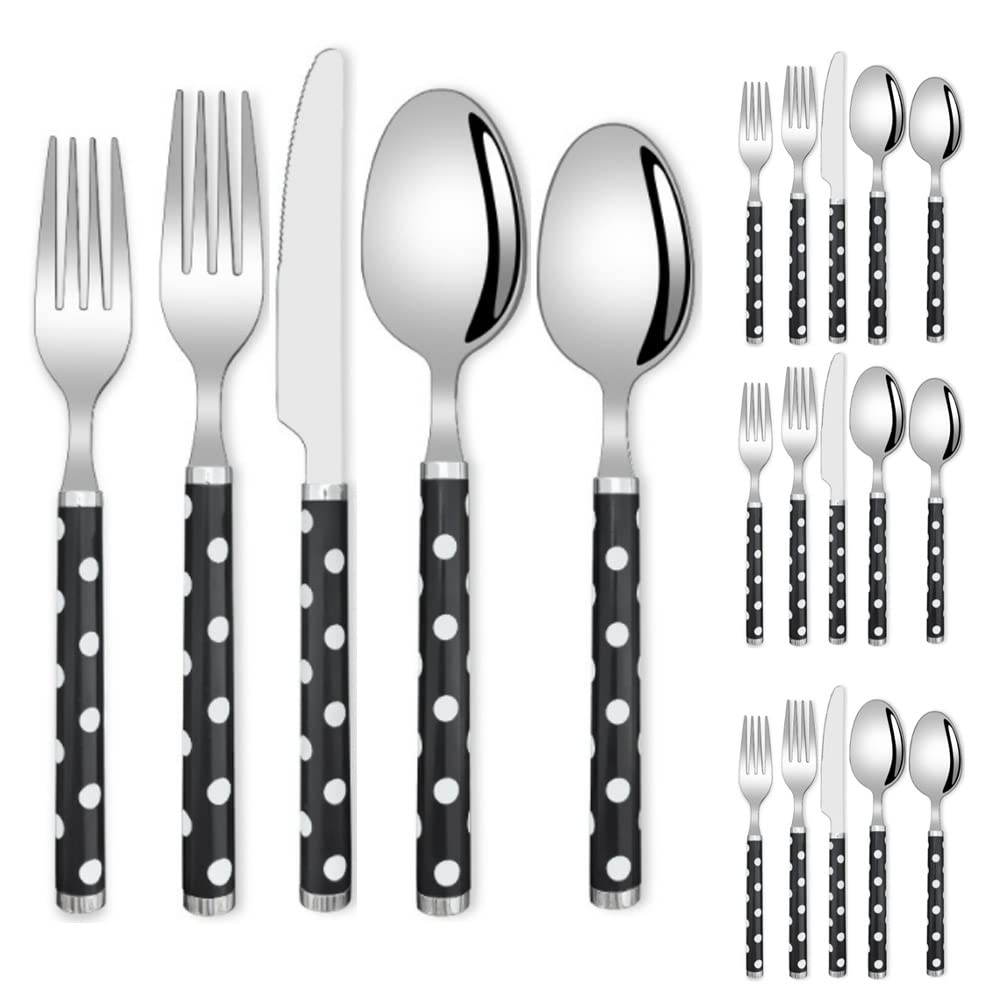 Ensemble de couverts acier inoxydable long manche transparent à pois
