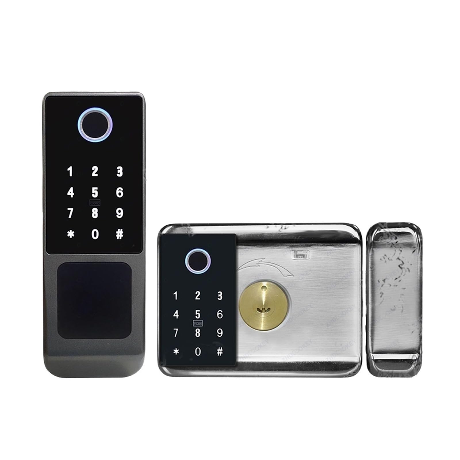 Outdoor Waterproof IP66 Lock Fingerprint Card Code Electronic Password APP Keyless Entry Knobs Smart Door for Home(Tuya double code REM)
