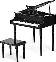 Vista 12 de Goplus Piano de juguete clásico para niños de 30 teclas, mini piano de madera estilo grand con banco, tapa para piano, estante para música, juguete