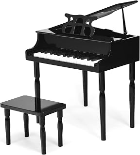 Goplus 30-Key Kids Classical Mini Grand Piano with Bench, Lid & Music Rack - Wooden Toddler Toy for Ages 2+ (Black)
