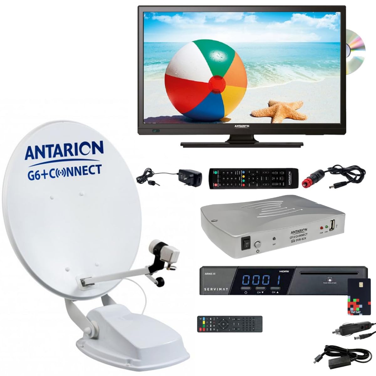 ANTARION Antenne Satellite Automatique 65cm + Téléviseur 19" DVD intégré