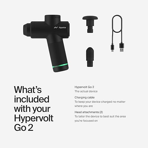 Miniatura 10 de Hypervolt Go 2 - Con tecnología Quiet Glide, pistola de masaje de percusión de mano  3 velocidades, 2 cabezales intercambiables y accesorio de