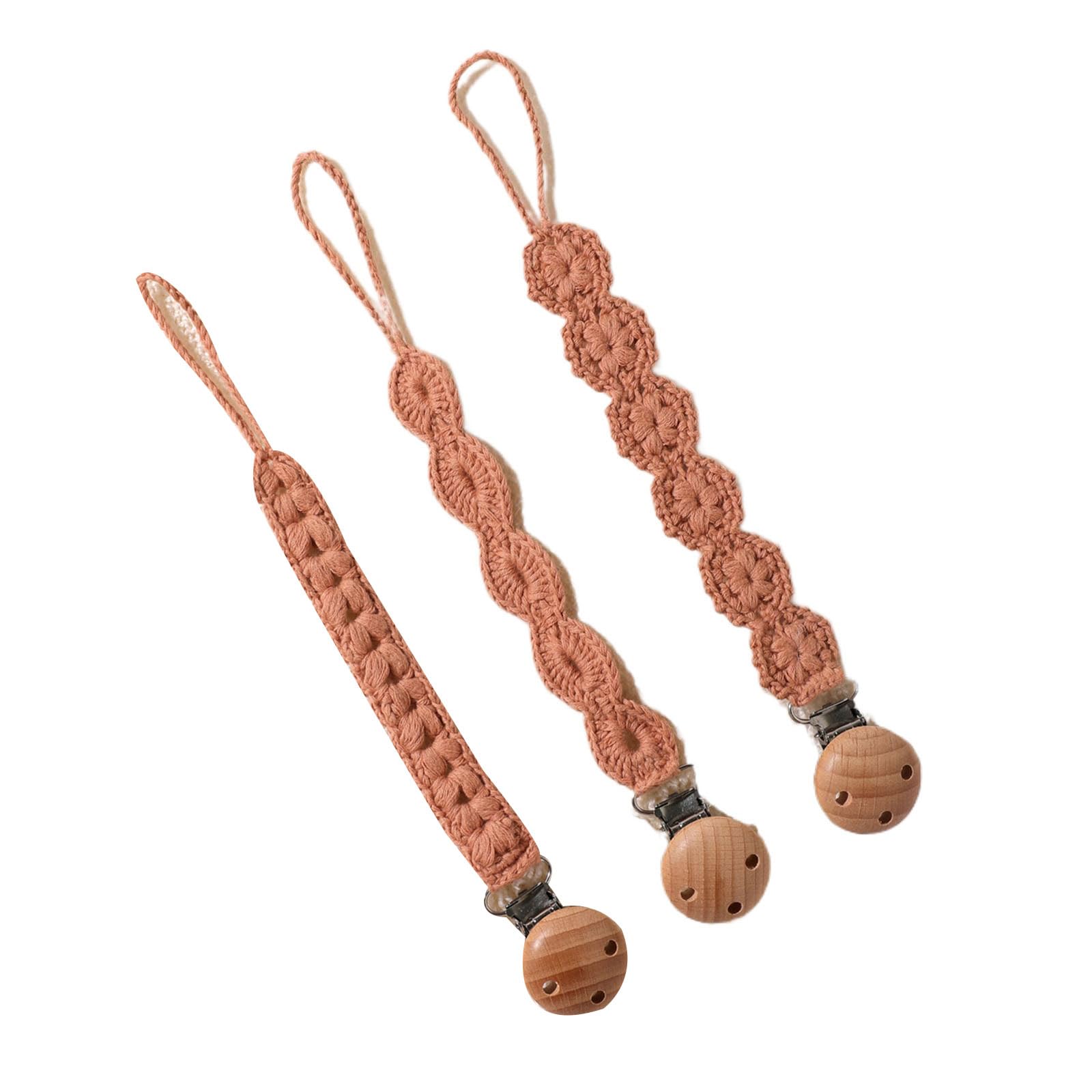 3pcs Newborns Soother Chain Baby Holder Woven Soother Clip Toddler Infant Strap Baby Supply Natural Wood Baby Accessory