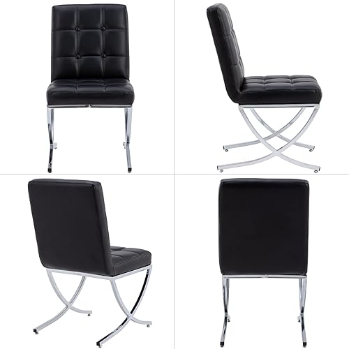 Miniatura 2 de LukeAlon Juego de 2 sillas de comedor de piel sintética, tapizadas con botones y patas de metal, modernas sillas de comedor sin brazos, cómodas