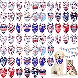 60 Pcs 4th of July Day Dog Bandanas Patriotic Dog Bibs American Flag Pet Costume Adjustable Dog Cat Holiday Outfit Washable Triangle Scarf Kerchief for Small to Medium Pet