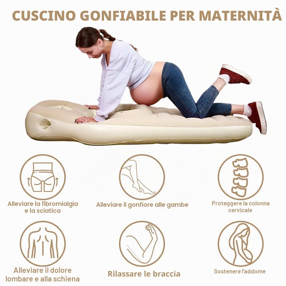 Cuscino Gravidanza per Dormire, Gonfiabile Cuscino Premaman per Dormire, Pregnancy Pillow del PVC di Ispessimento Floccato for Chi Dorme Prono E Su Un Fianco