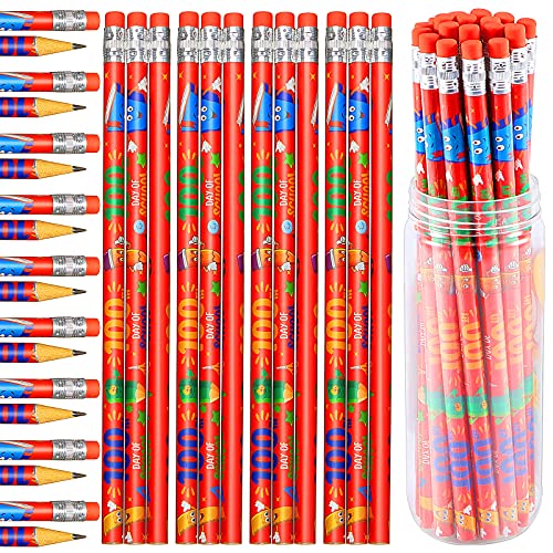 36 Pieces Wood Pencils, 100th Day of School Pencils, Colorful 100 Days of School Pencils, Bright School Party Supplies for Kids Students Classroom Learning Activities
