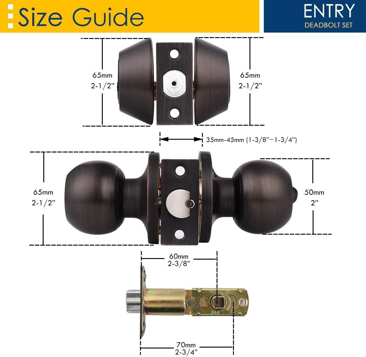 4 Pack Exterior Door Knob and Deadbolt Set, Oil Rubbed Bronze Entry Door Lock Sets with Double Cylinder Deadbolt, Security Round Style Entry Door Knobs Deadbolt