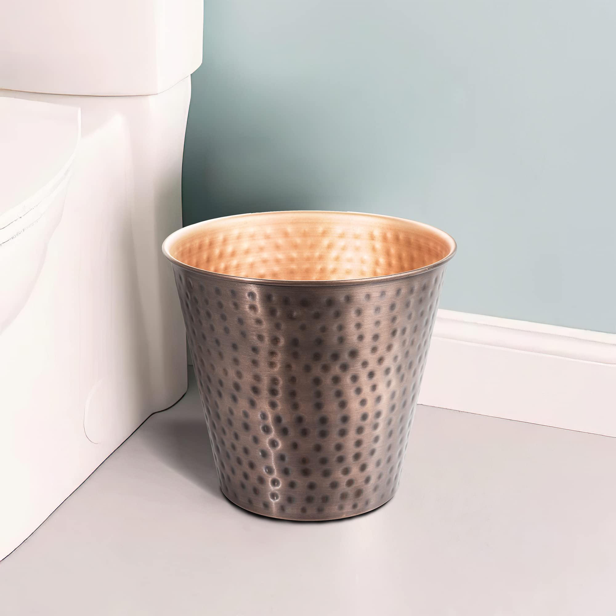 Monarch Abode Metal Wastebasket Trash Can, Hand Hammered, Bathroom Decor, Antique Copper Finish