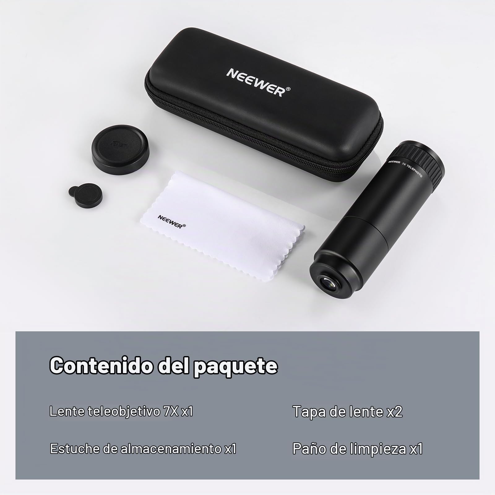 NEEWER Teleobjetivo HD Solo para 17mm Rosca Placa Posterior, Aumento 7X Lente Cámara Teléfono 15 Elementos 12 Grupos Compatible con SmallRig NEEWER iPhone Samsung Cage con 17mm Adaptador Lente, LS-36