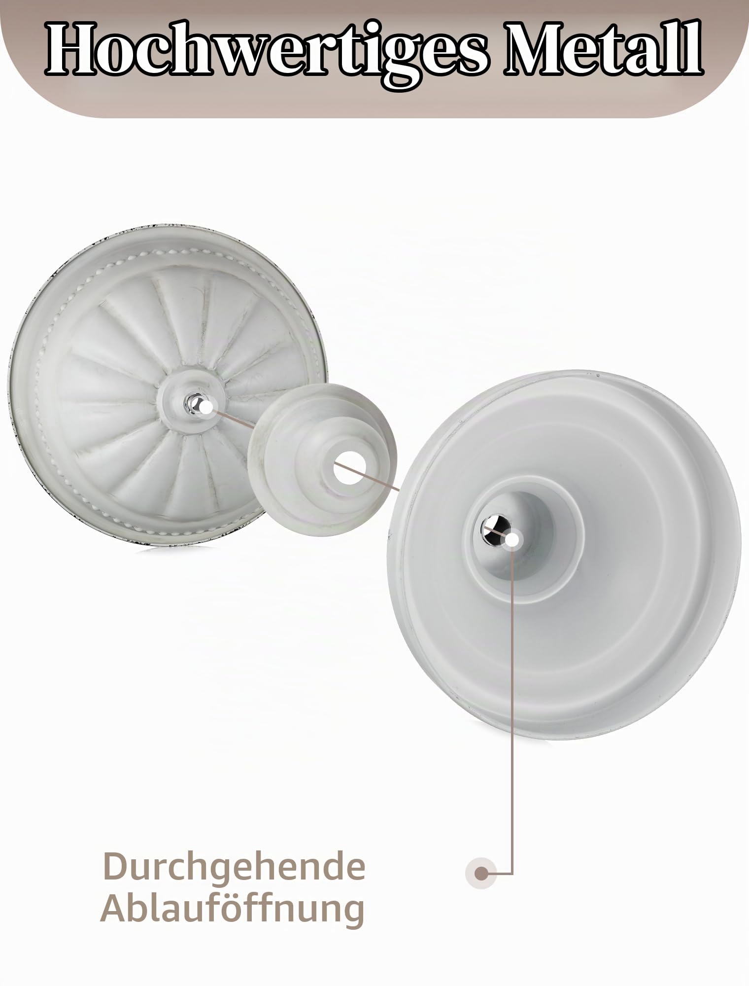 Sziqiqi Metall Pflanzkübel Groß Außen: 56cm Hoch Urne Pflanzgefäße Outdoor Set aus 2 mit Drainagelöcher - Antik Weiße Pflanzpokal Blumentopf Gross Draussen für Garten Balcony Balkon Terrasse