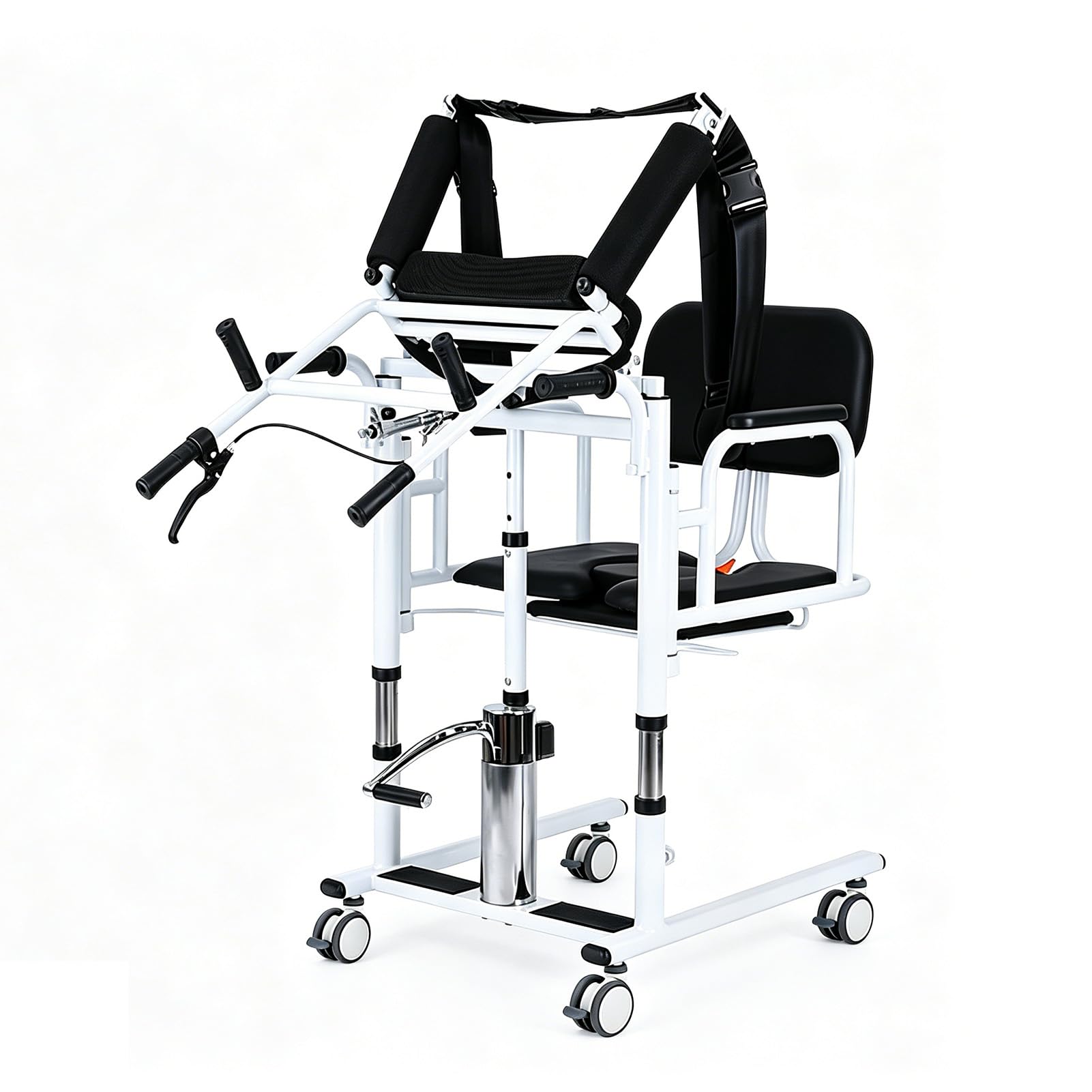 SULQING Hydraulic Patient Transfer Lift Chair, Elderly Patient Lift Transfer Chair for Home Use, 5-in-1 Portable Wheelchair with Split Seat, Detachable Potty & 440lbs Capacity