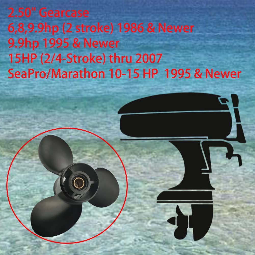 Boatman Hélice de aluminio fuera de borda para motores Mercury 6-15 Hp,(9x8,9x9,9x10,5) 8 dientes Spline