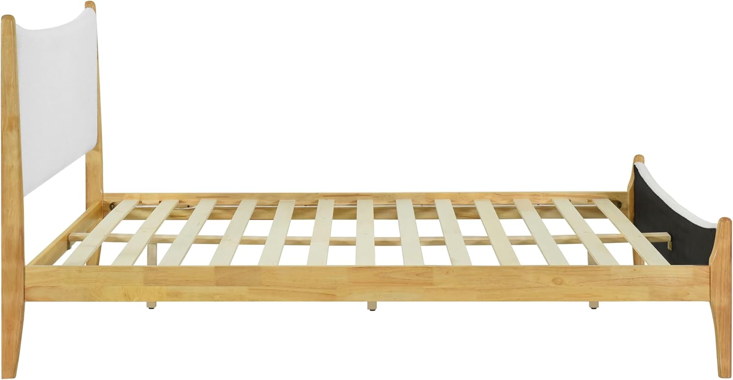 DG Casa Boucle Ashland Queen Size Bed Frame with Arch Shaped Headboard, Upholstered in Soft Fabric, Platform Bed Frame with Solid Wood - Japandi or Modern Style - No Box Spring Needed - Natural