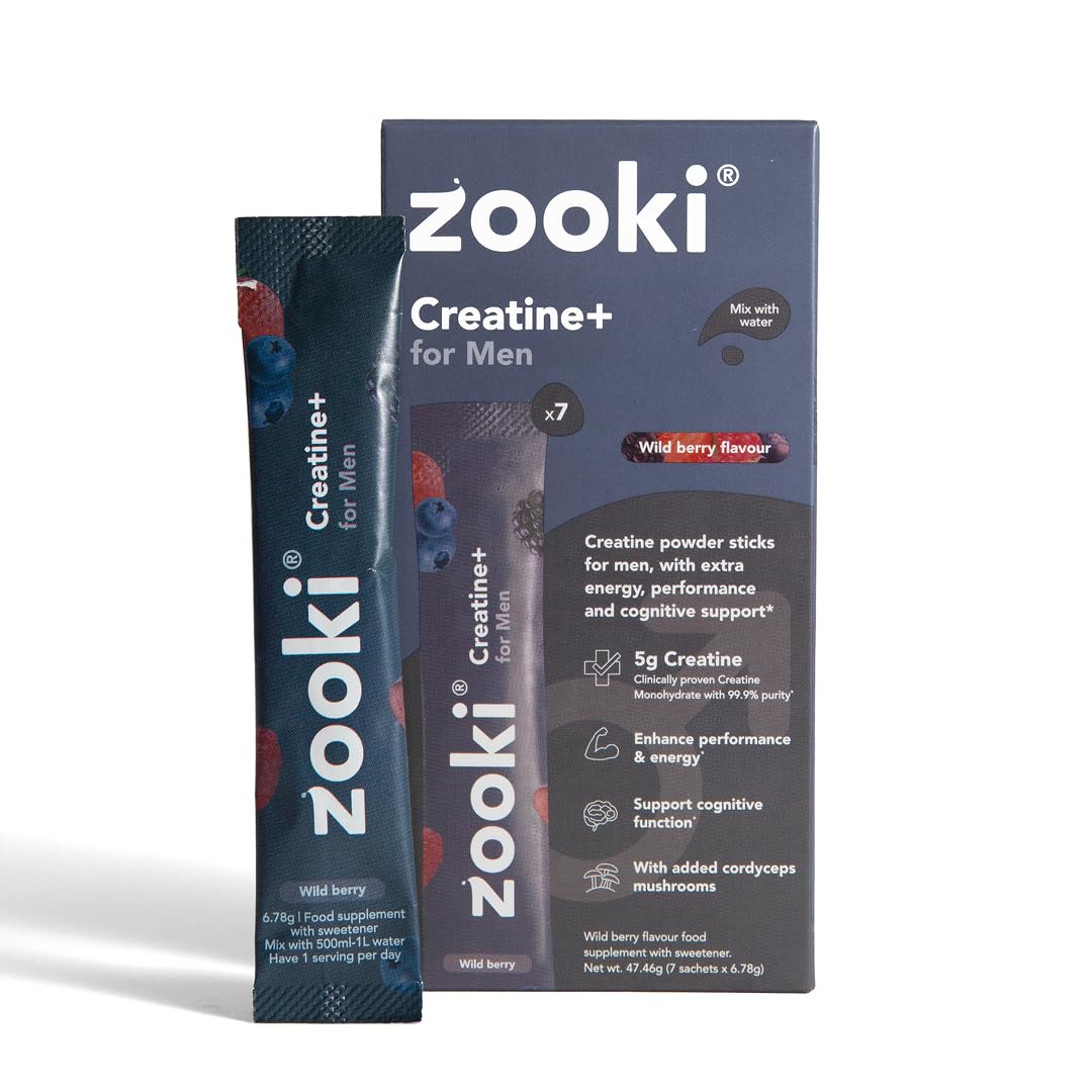 Zooki Creatine+ for Men 5g Monohydrate, Wild Berry, 7 Servings