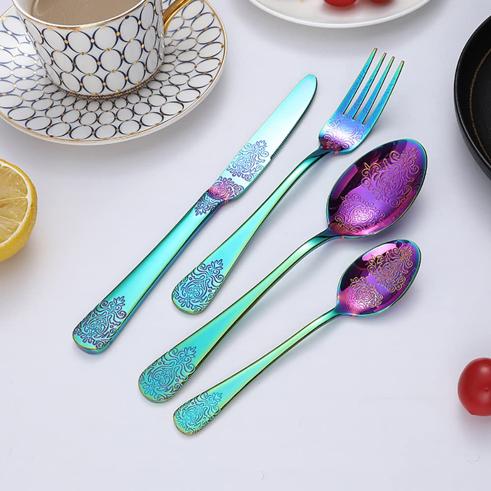 Juego de Cubiertos, Juego de Cubiertos de Acero Inoxidable, Transparente, Juego de Cuchara, Cuchillo y Tenedor, Juego de Cubiertos Impresos de 20 Piezas, vajilla de cocin