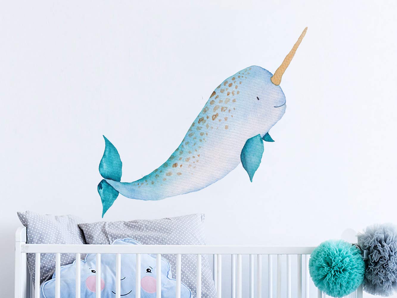 Narwhal Watercolor Wall Decals. Narwhal Vinyl Stickers