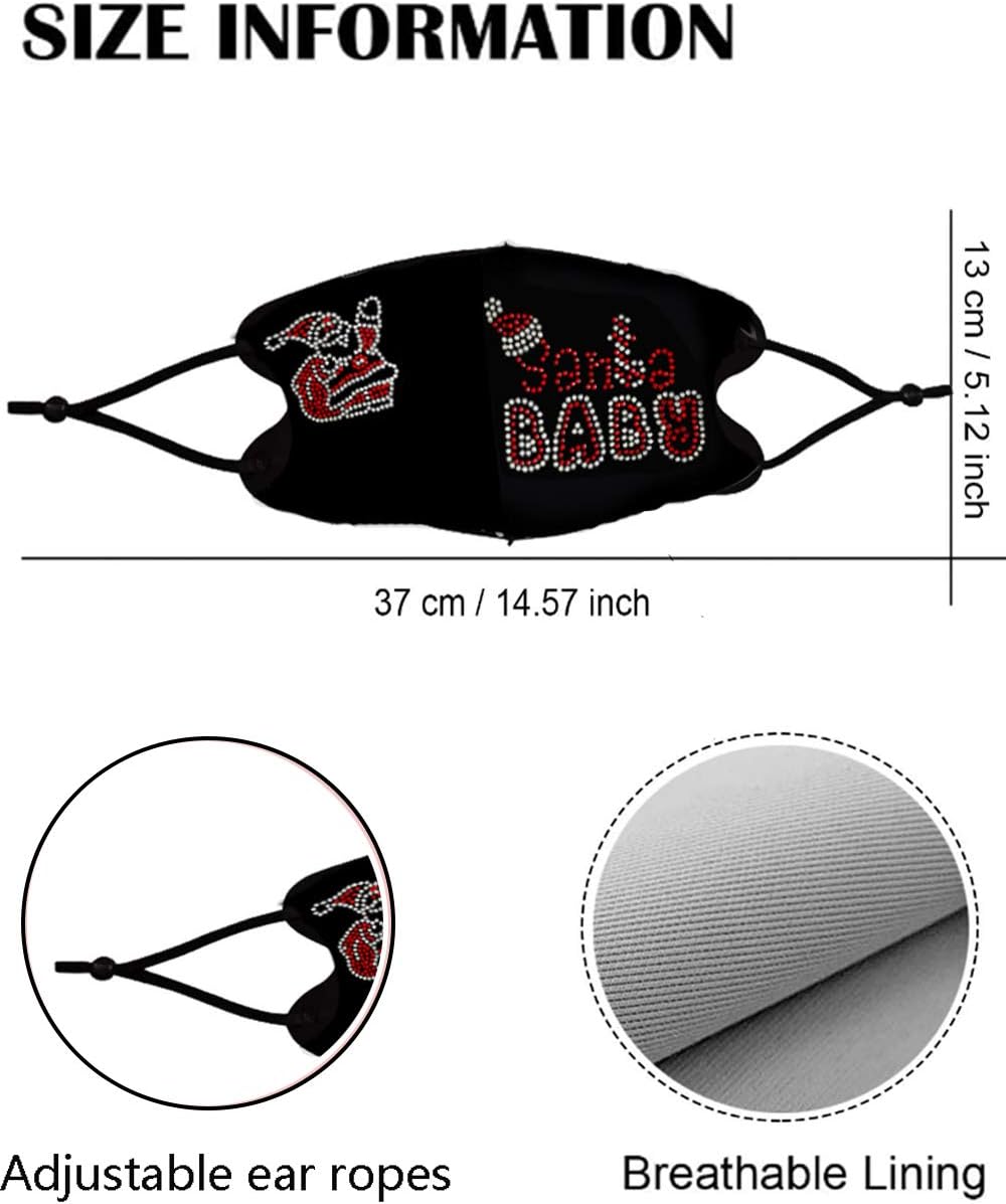 Fashionable Crystal Diamond Christmas Face Mask for Adults Women Girls, Xmas Washable Reuseable Rhinestone Face Coverings with Adjustable Ear Loops (Xmas-red Santa,elk,tree,snow) : Clothing, Shoes & Jewelry