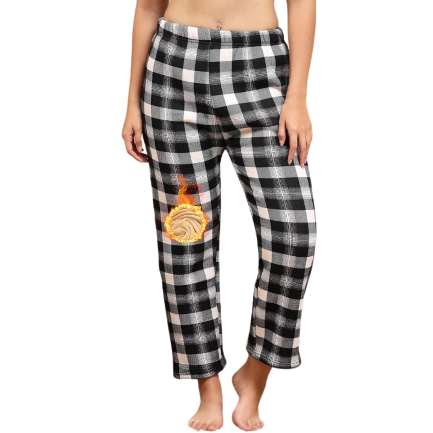 Fashiol Men/Women Winter Woolen Inside Fur Check Printed Wide Leg Soft Pajmas Pants Wool Casual Warm High Waist Loose Bottoms (30 Till 36)