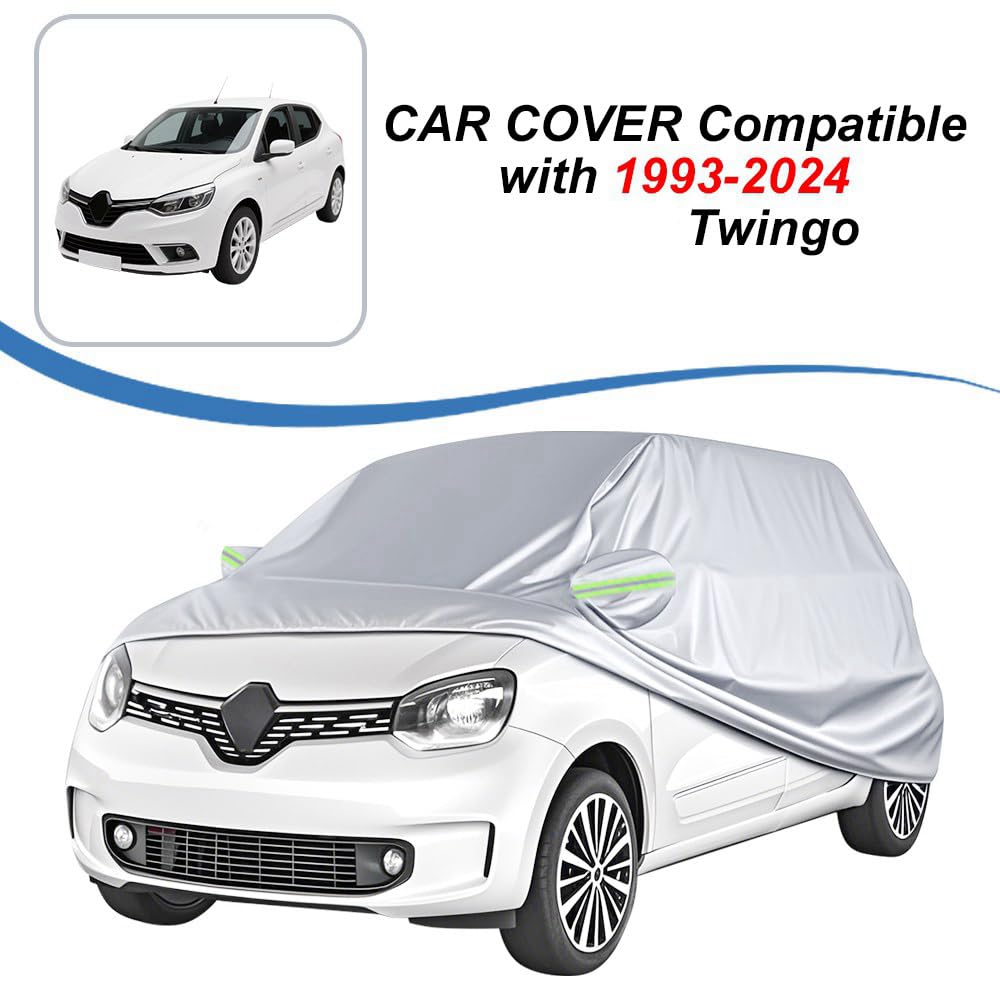 Blueshyhall Housse de protection pour véhicule Compatible avec Renault Twingo 1993-2024, Bâche de protection en tissu polyester 210T imperméable, protection solaire, pour garage complet avec bandes